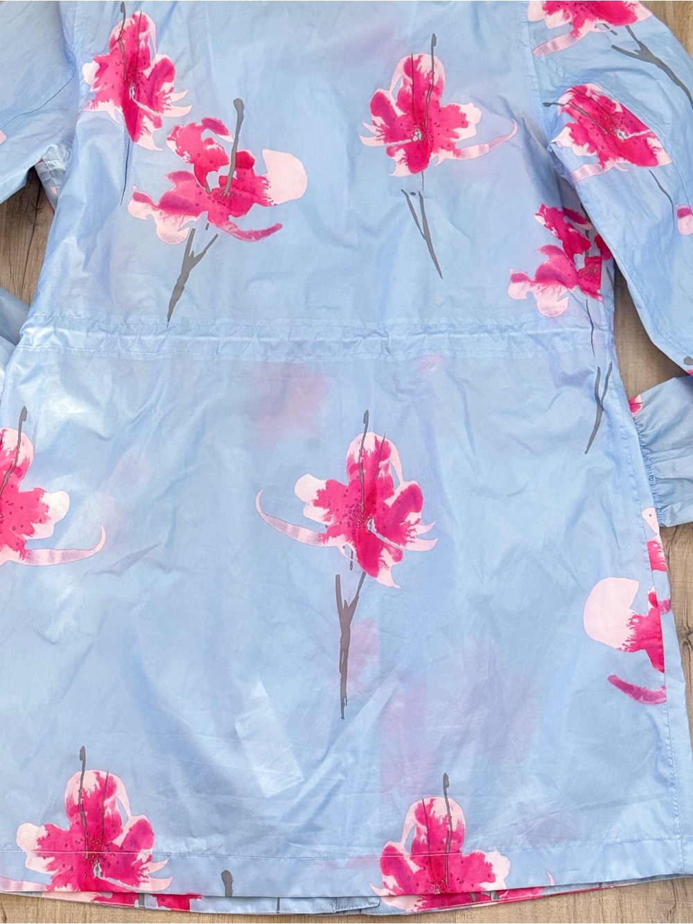 Joules Blue Pink Floral Lightweight Full Zipper Hooded Raincoat Rain Jacket - Picture 9 of 12